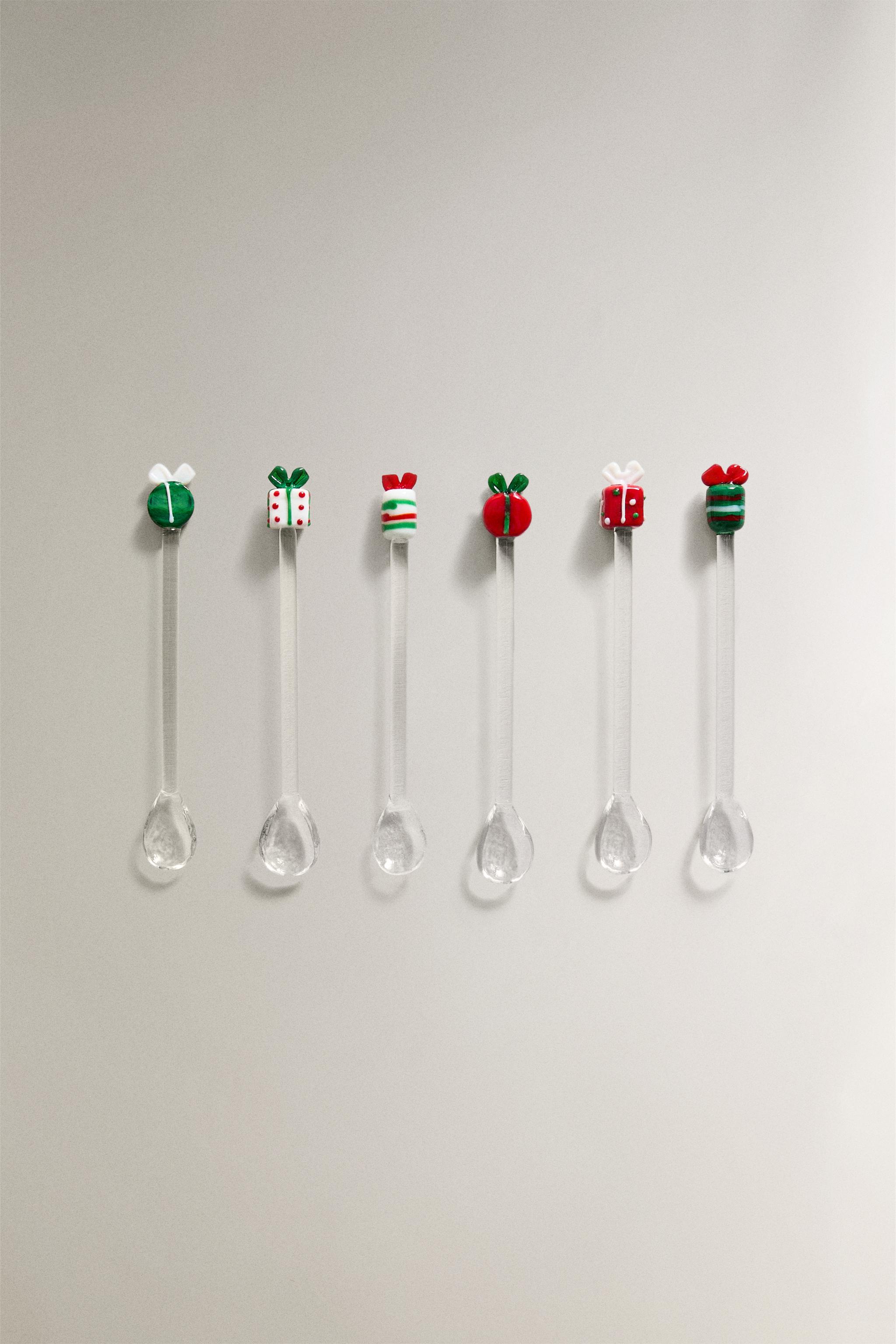 SET OF GLASS CHRISTMAS DESSERT SPOONS (SET OF 6)